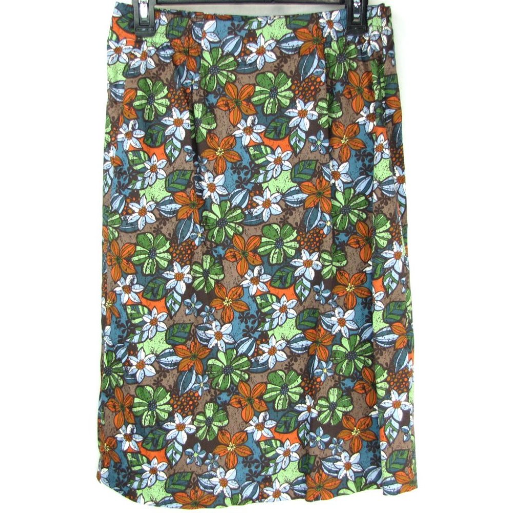 SALE!  Floral Wrap Orange Green Midi Knee Skirt
